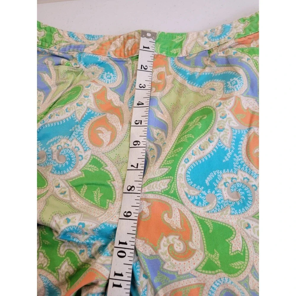 Vtg Talbots Capri Pants Paisley Print Stretch Cropped Trousers Green Blue 12 P